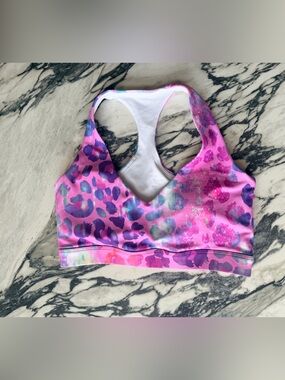 Exotica ExoticAthletica Pink Animal Print Performance Deep V Crop Top Size Small